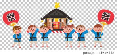 子供 神輿 うちわ大のイラスト素材